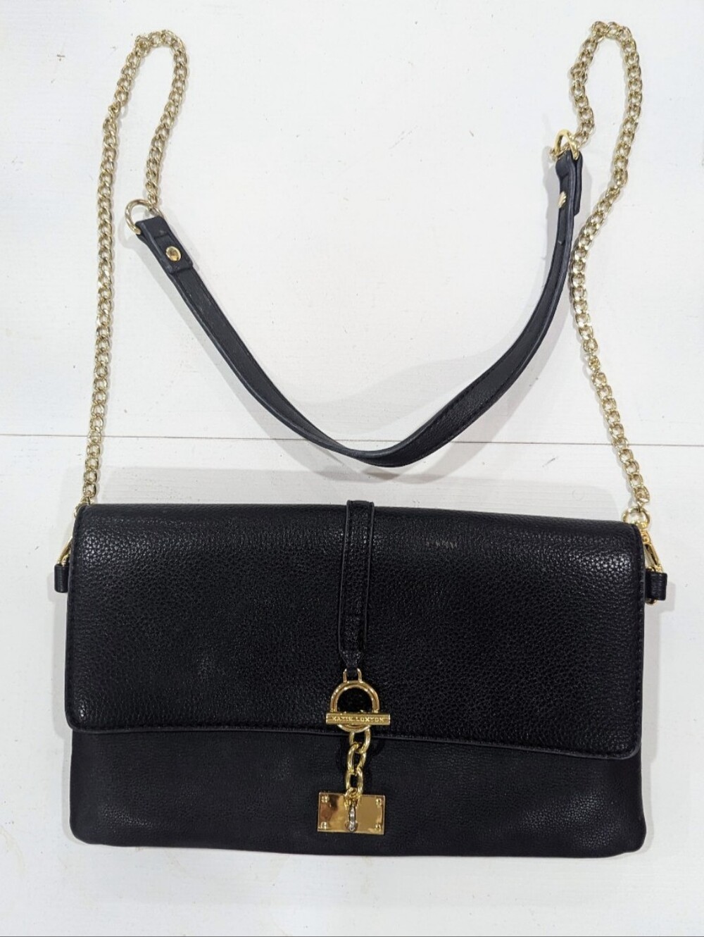Kate Loxton Black Leather Clutch Shoulder Bag Gold hardware New $79
